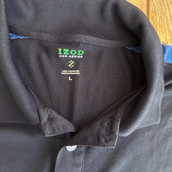 Izod Pro Series Golf Shirt Size L Black Blue Vented - Picture 6 of 9